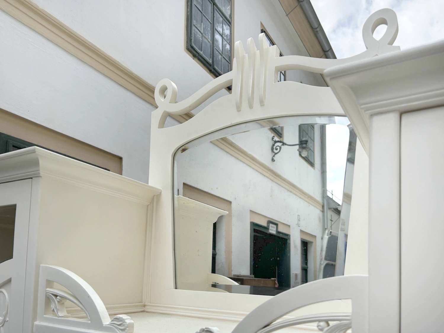antiker Schrank Jugendstil Spiegel creme weiß Antiquität Deutschland