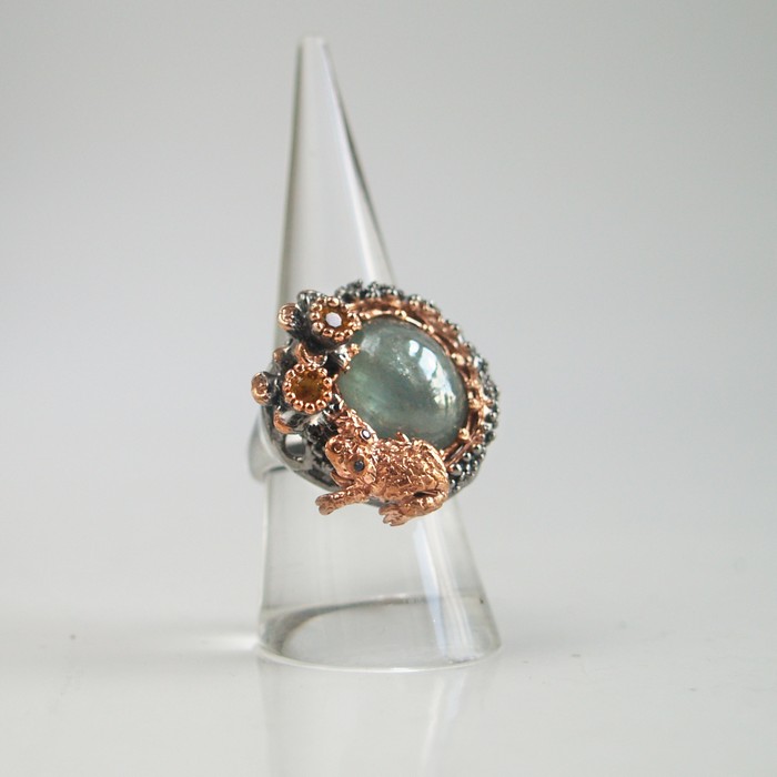 Ring 925 Silber Edelstein Saphir grün Frosch Märchenwald handgefertigt