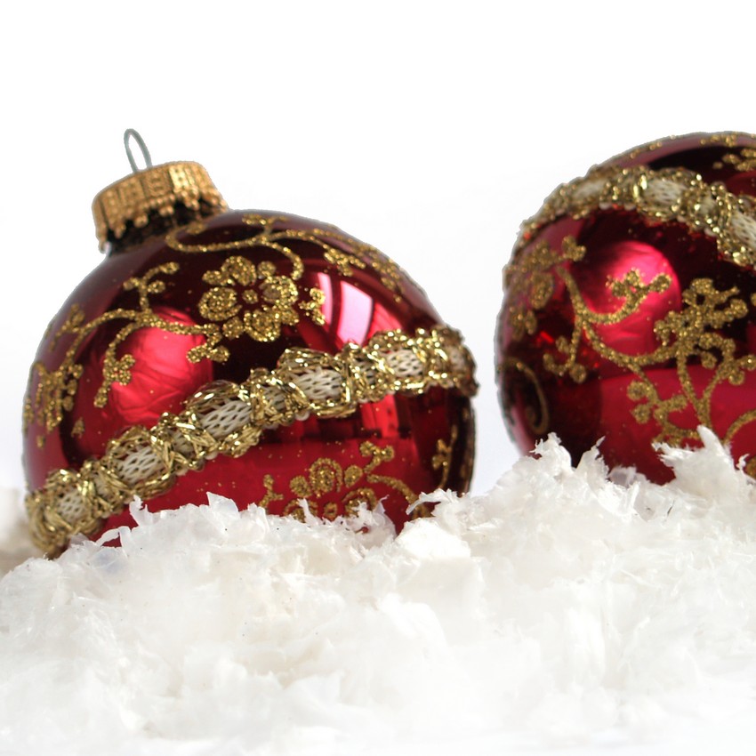 Christbaumkugel Borte Glas glitter mundgeblasen Handarbeit gold rot