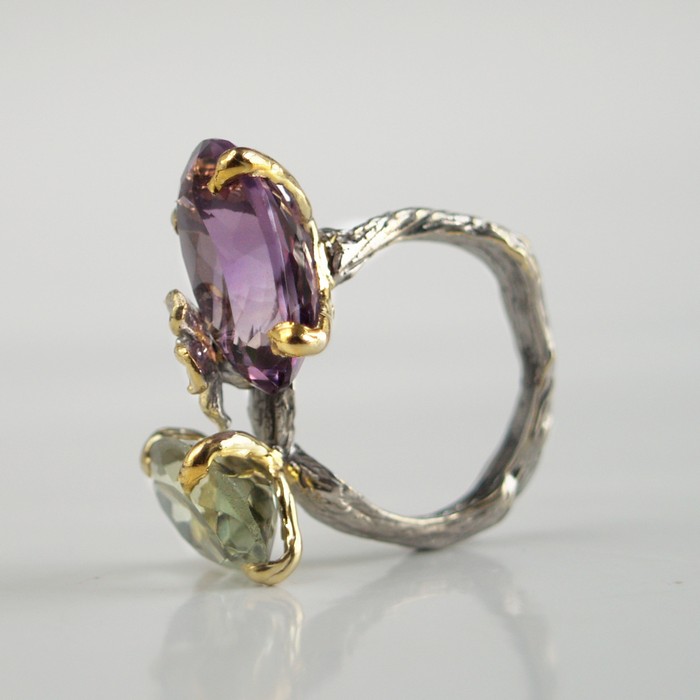 Ring 925 Silber Edelsteine Blüten Blumen Amethyst handgefertigt