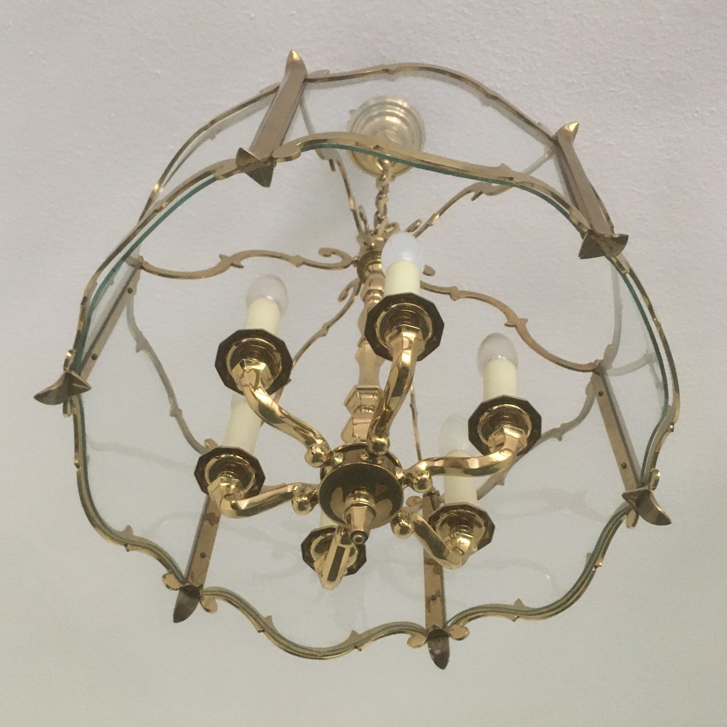 Kronleuchter Vintage Messing Glas Kristall antik Hängelampe golden