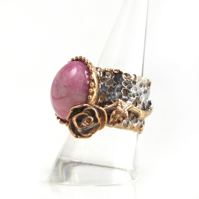 Ring Silber 925 Rose Rubin Rotgold Rose handgefertigt