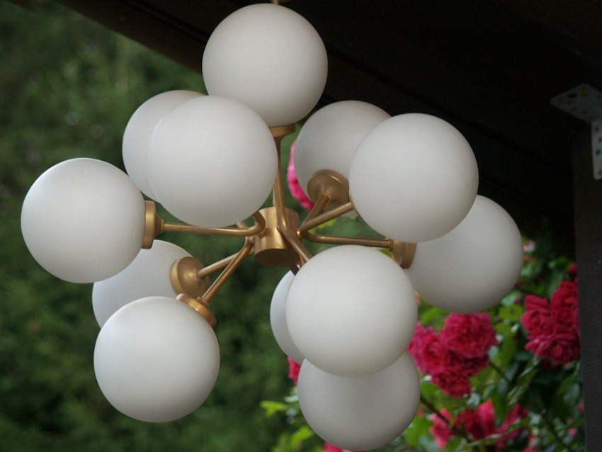 Designerlampe Orbit Kronleuchter Vintage original Retro Messing Glaskugel Leuchter 60s 70s Retrodesign