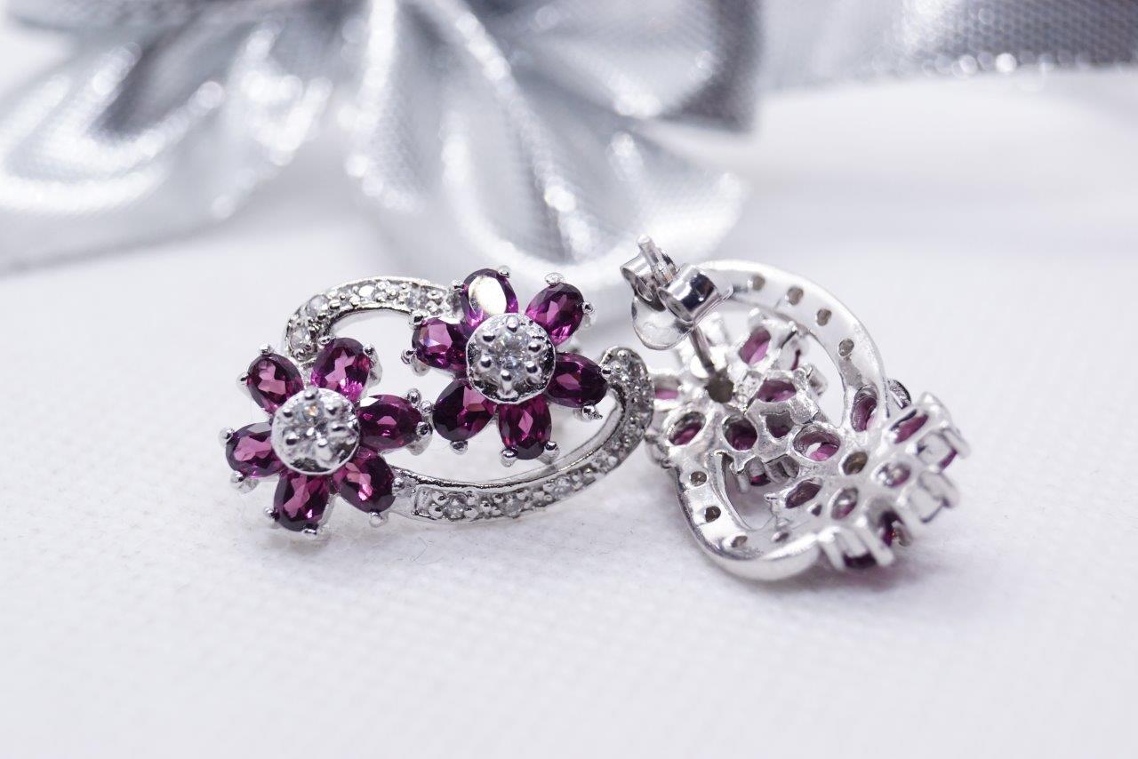 Ohrstecker Silber 925 Rhodolith Edelsteine handgefertigt