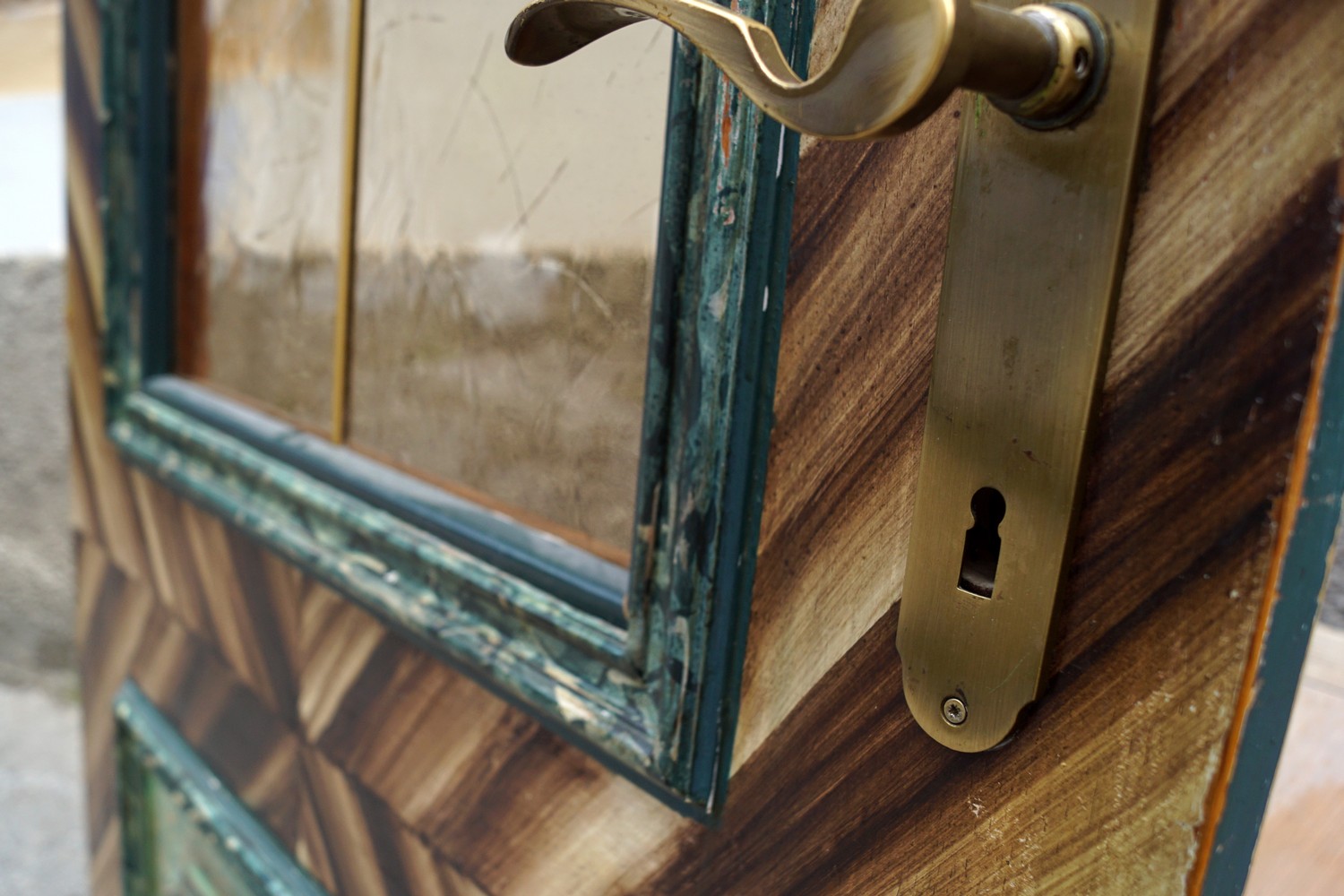 Zimmertür bemalt Landhausstil Vintage Bauernhaus Tür Holz Glas Messing