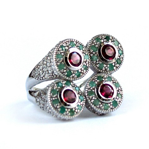 Ring 925 Silber echte Edelsteine Topas Smaragd Rhodolith handgefertigt Silber 925 Ring Smaragd