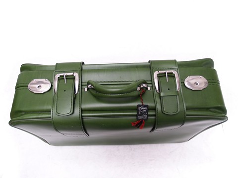 Oldtimer Reisekoffer antik Lederkoffer Vintage grün creme 50er 60er 70er jahre