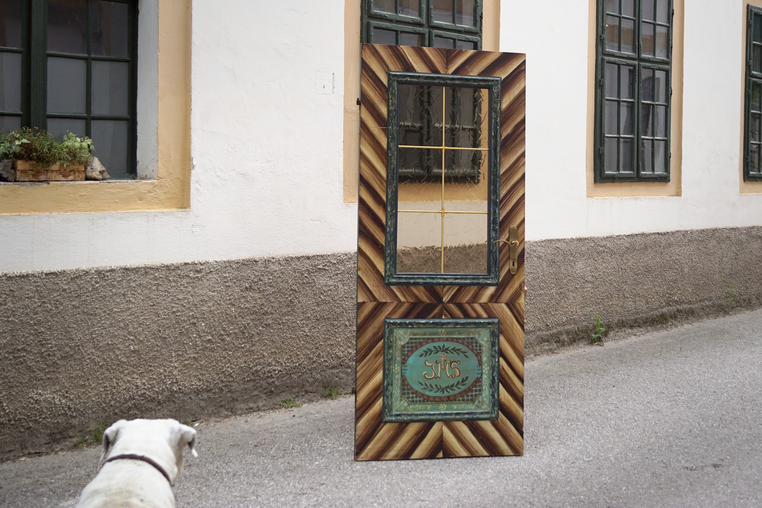 Zimmertür bemalt Landhausstil Vintage Bauernhaus Tür Holz Glas Messing