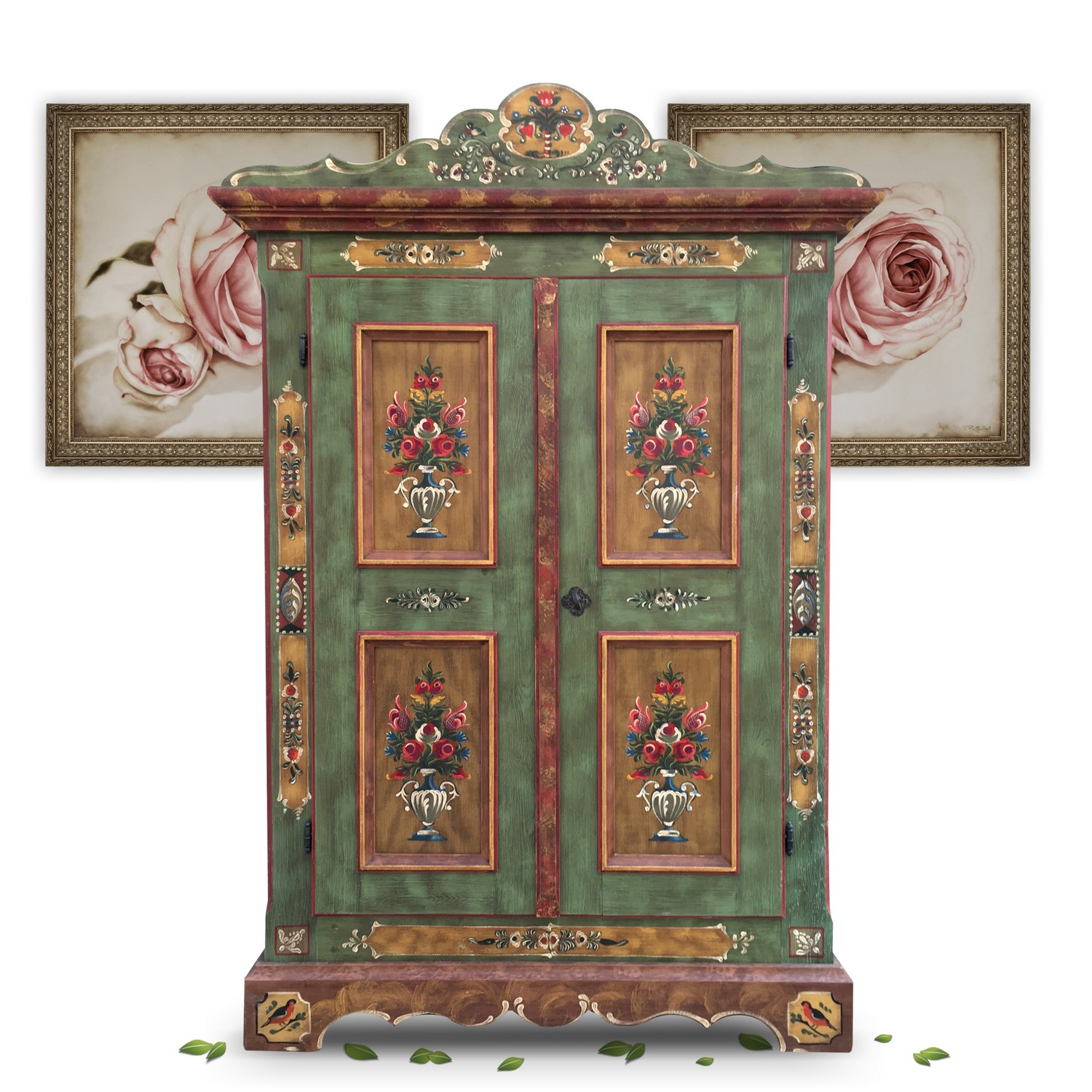 Bauernschrank Voglauer grün bemalt Anno 1808 Dielenschrank Landhausstil Möbel