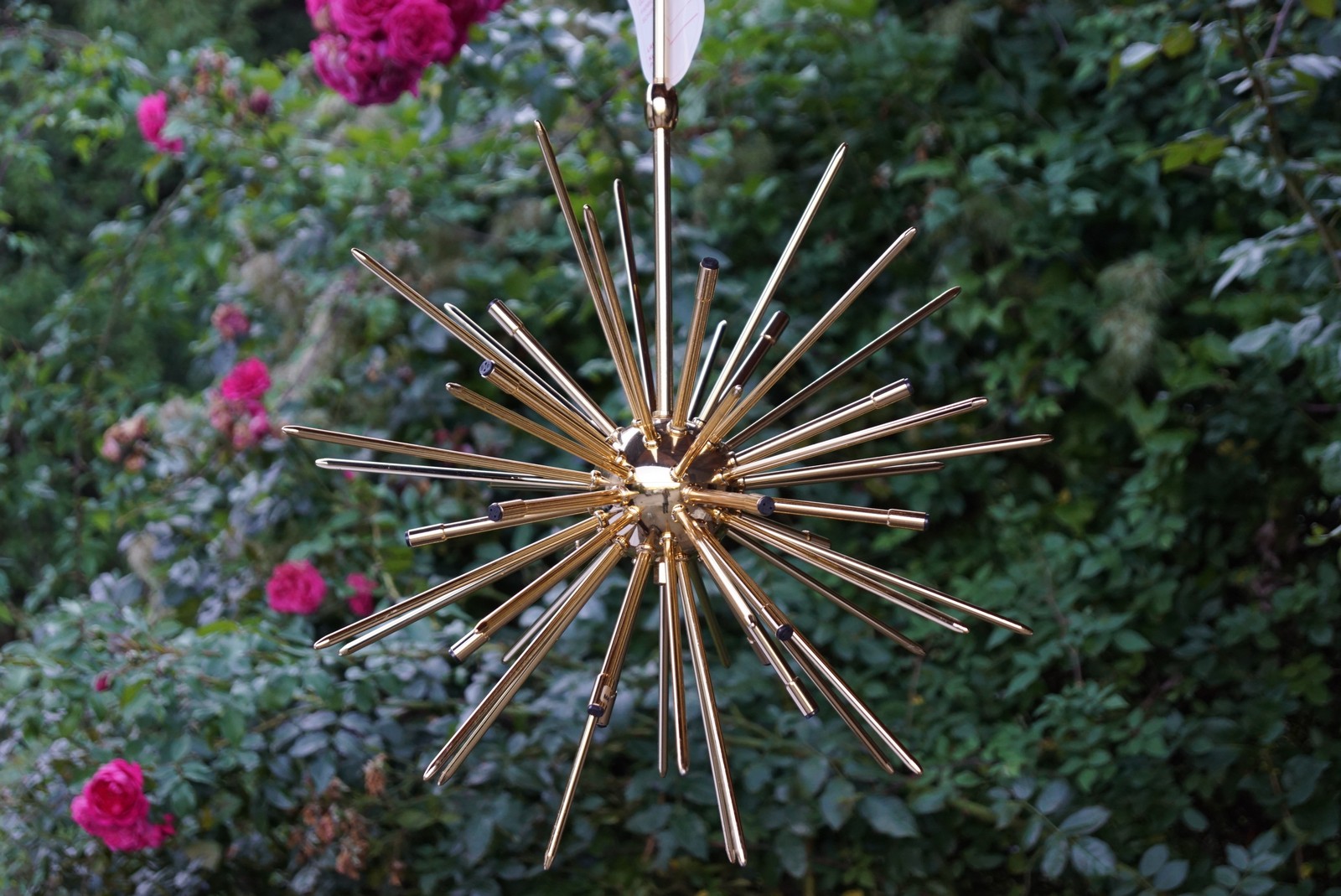 Messing Hängelampe Kronleuchter Starburst Design Spaceage Landhausstil vergoldet