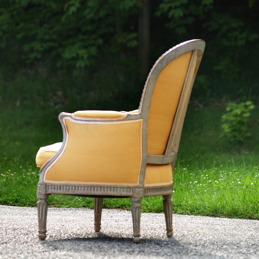 Stuhl antik Sessel vintage Senf-Gelb Barock Armlehnstuhl