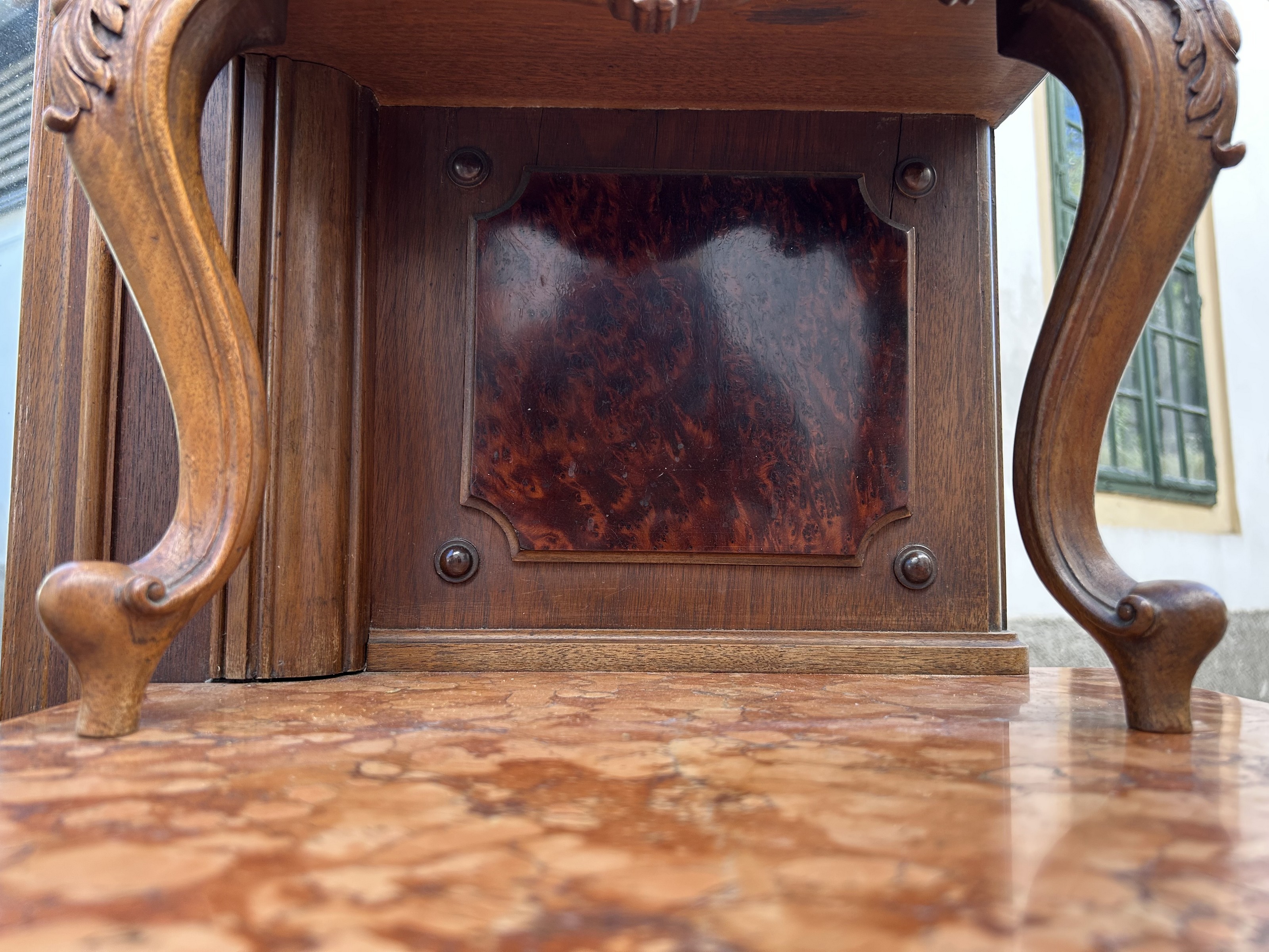 Garderobeschrank antik Wiener Pfeifenbarock 1870 Möbel mit großem Spiegel und Marmorplatte