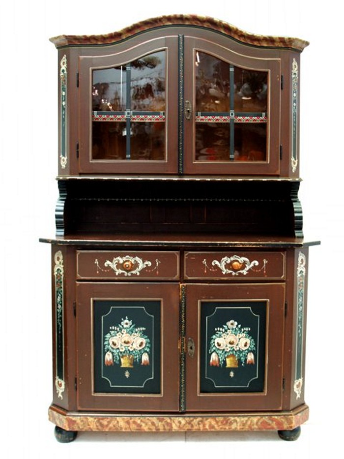 Buffet antik bemalt Küchenschrank Vitrine Bauernstube Möbel Holz