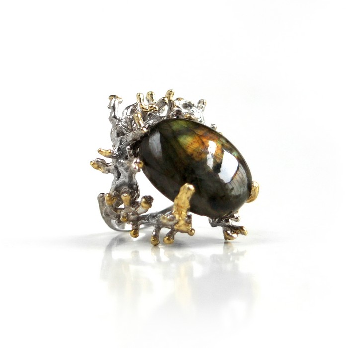 Labradorit Ring 925 Silber Steampunk Elfen Wald