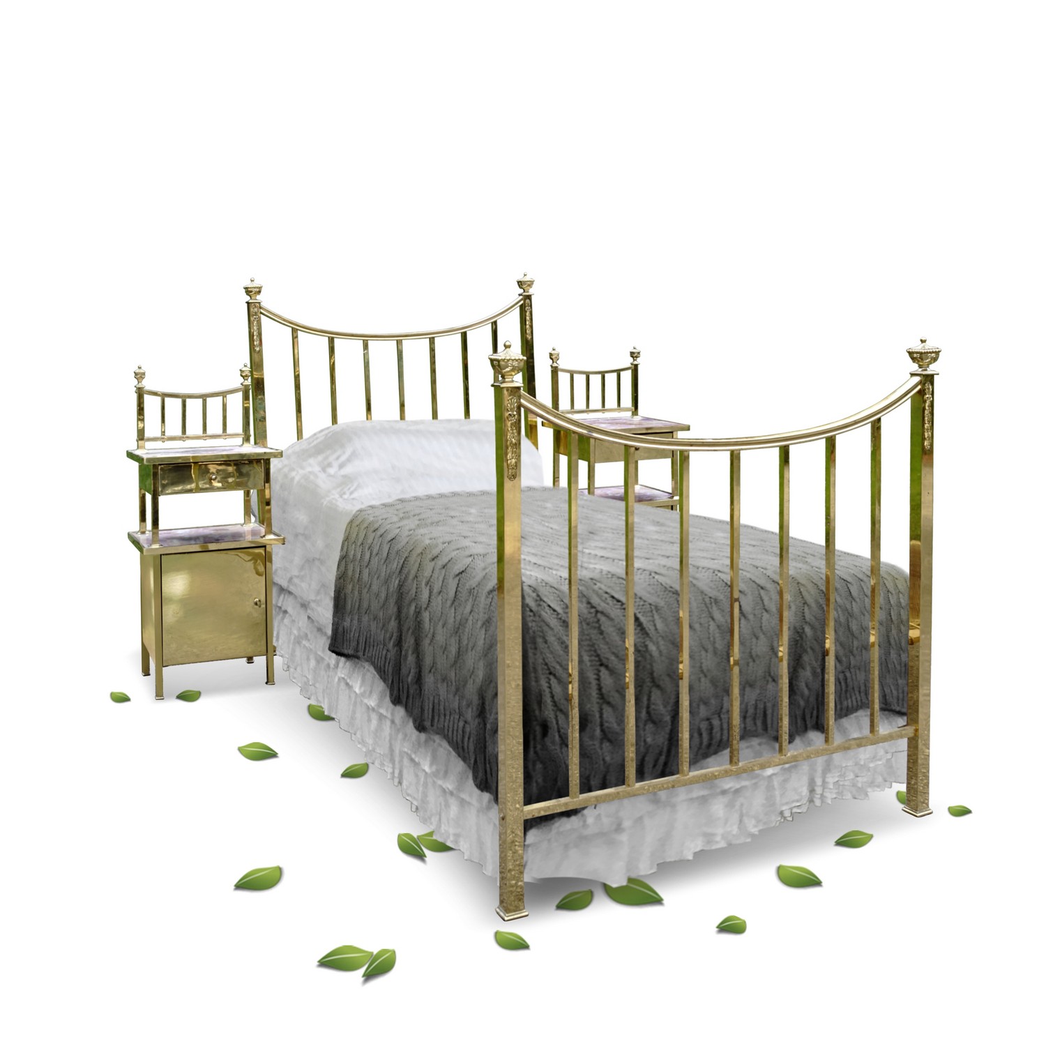 Bett Messingbett antik golden Messing Vintage mit Metallrost