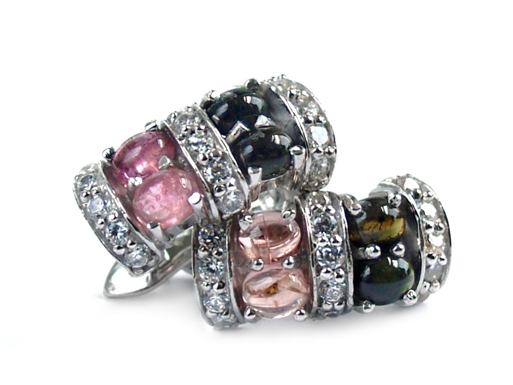 Tourmaline Ohrringe Edelsteine 925 Silber Cabochon