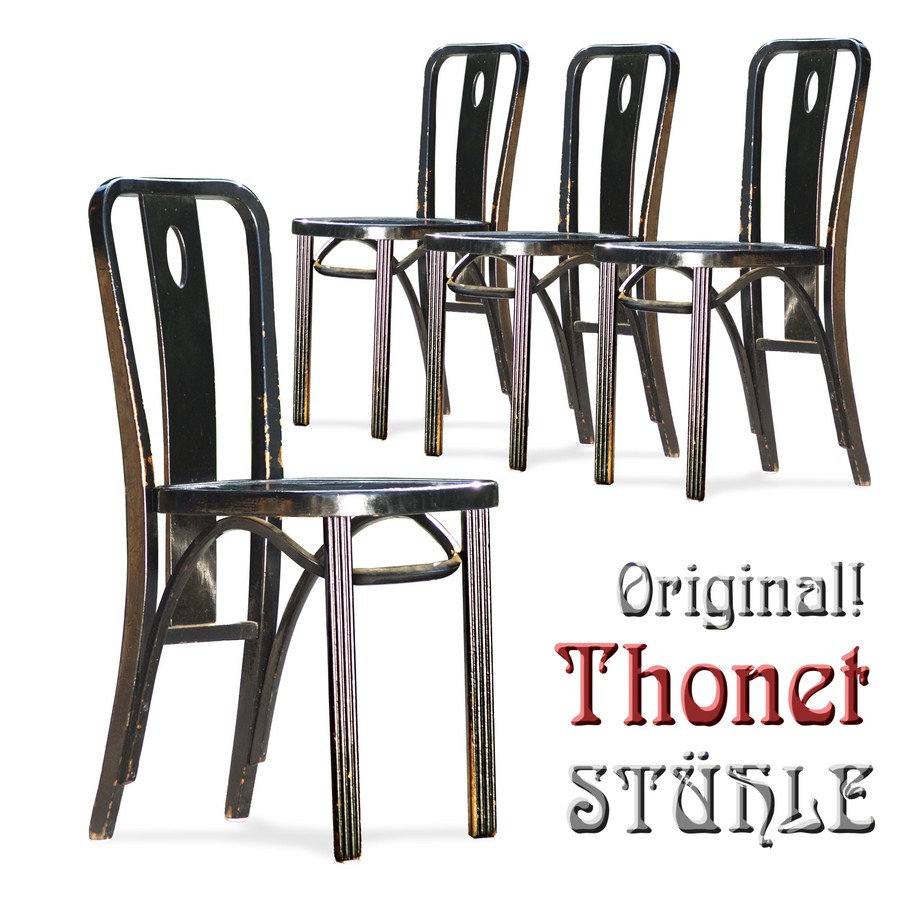 Thonet Stuhl Set 4 Stk, antike STÜHLE Bugholz schwarz Thonet Stühle schwarz