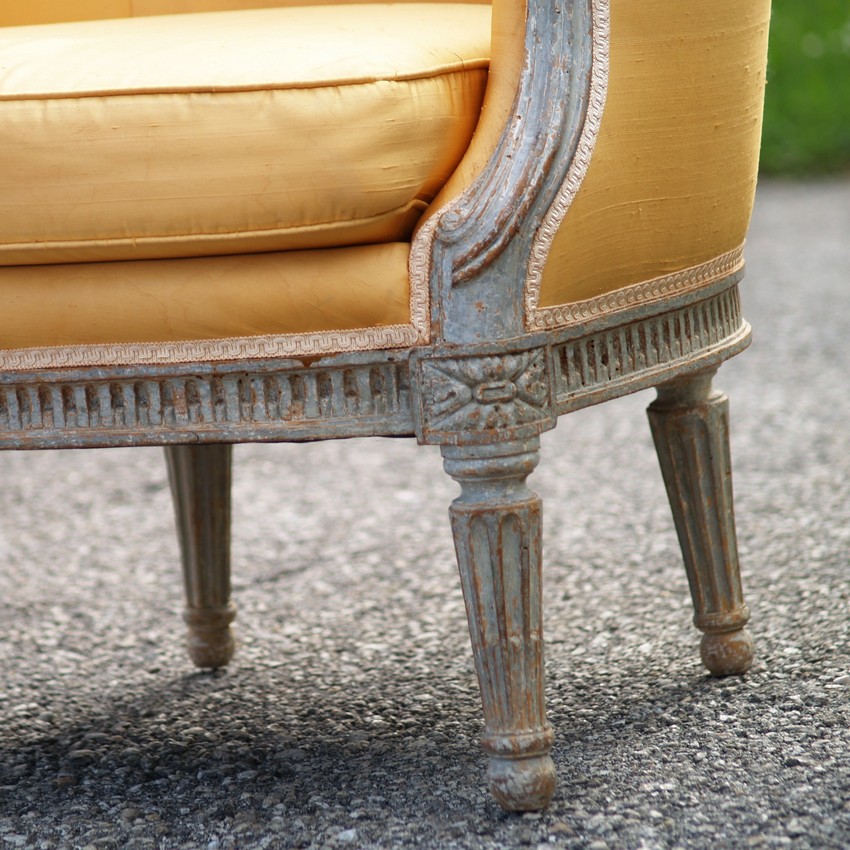 Stuhl antik Sessel vintage Senf-Gelb Barock Armlehnstuhl