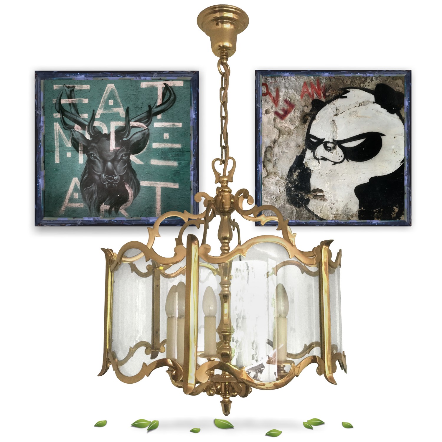 Kronleuchter Vintage Messing Glas Kristall antik Hängelampe golden