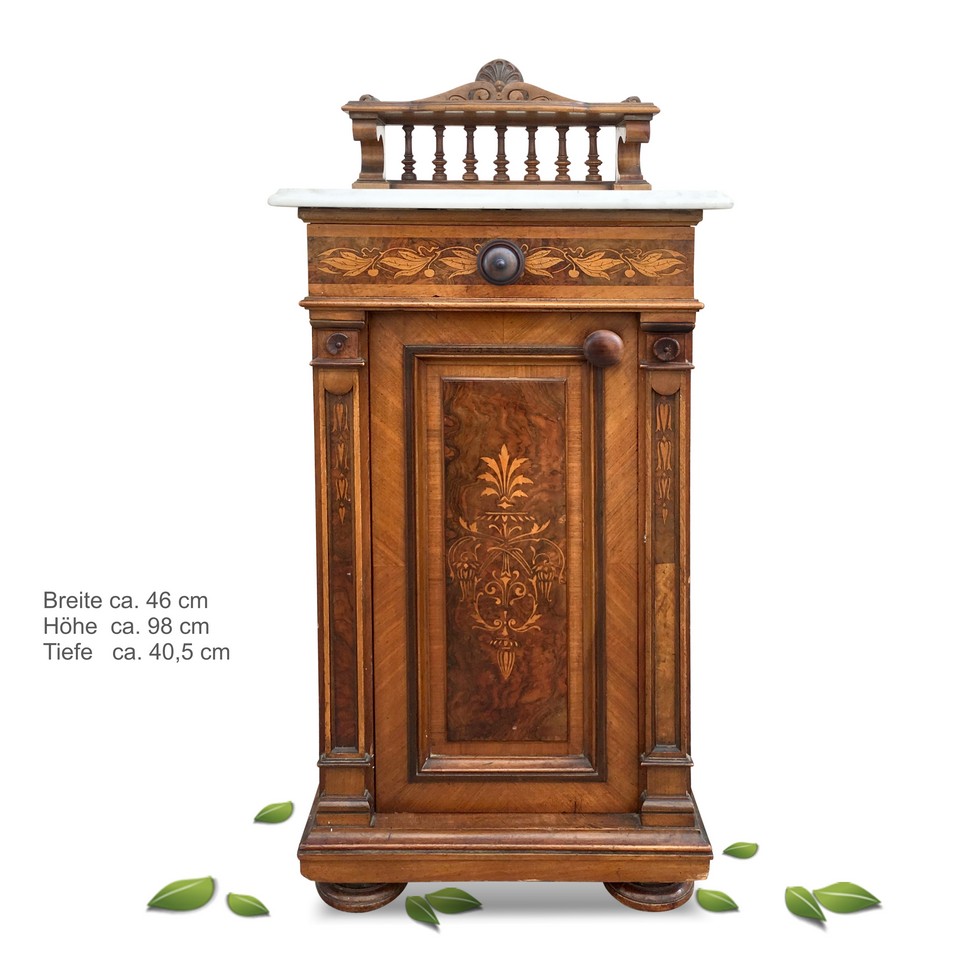 Schrank Marmor Nuss Intarsien Nachtschrank