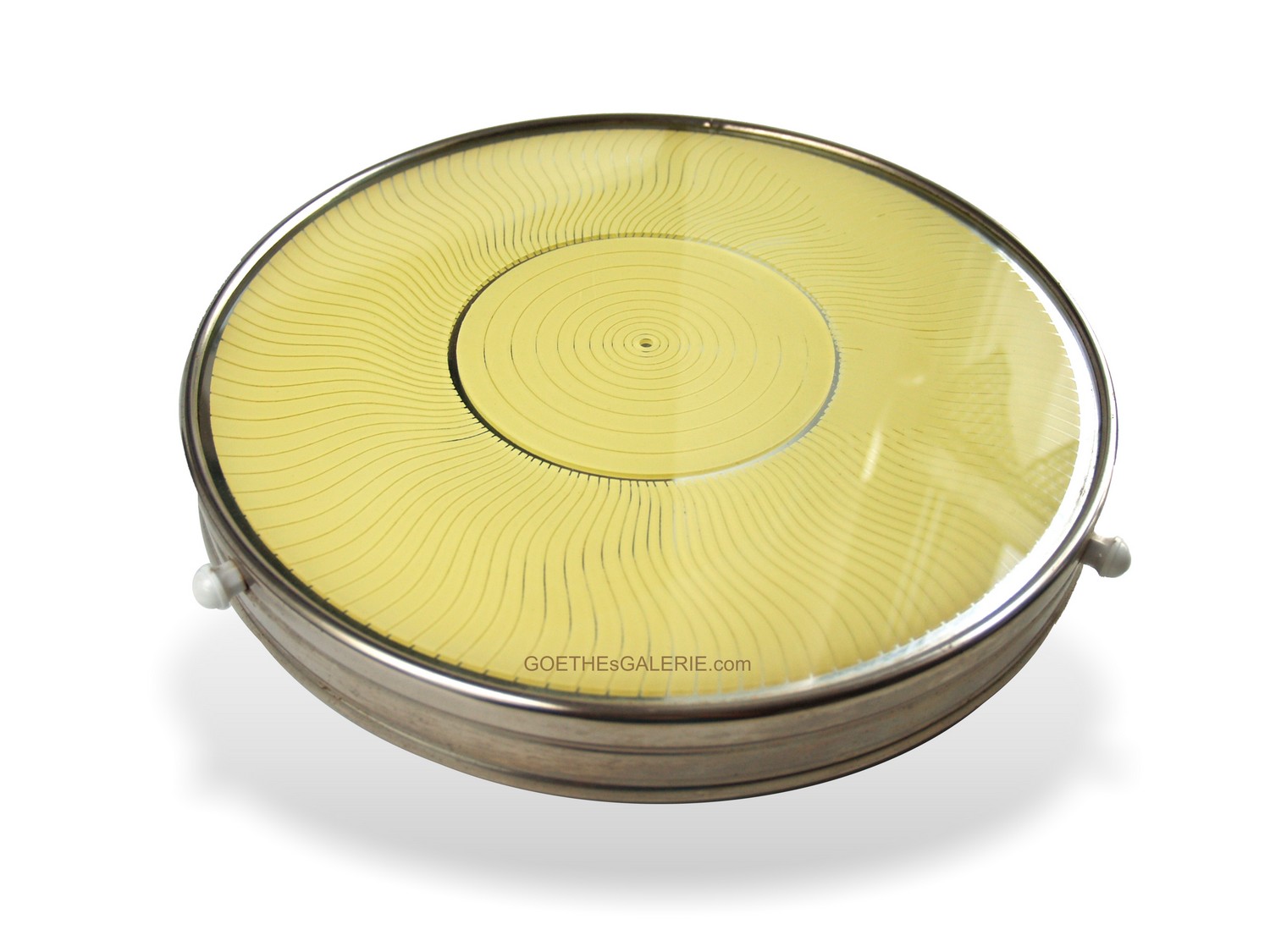 Vintage Tortenplatte Tortenaufsatz drehbar Drehteller Chrom Glas Keramik Servierplatte Vintage