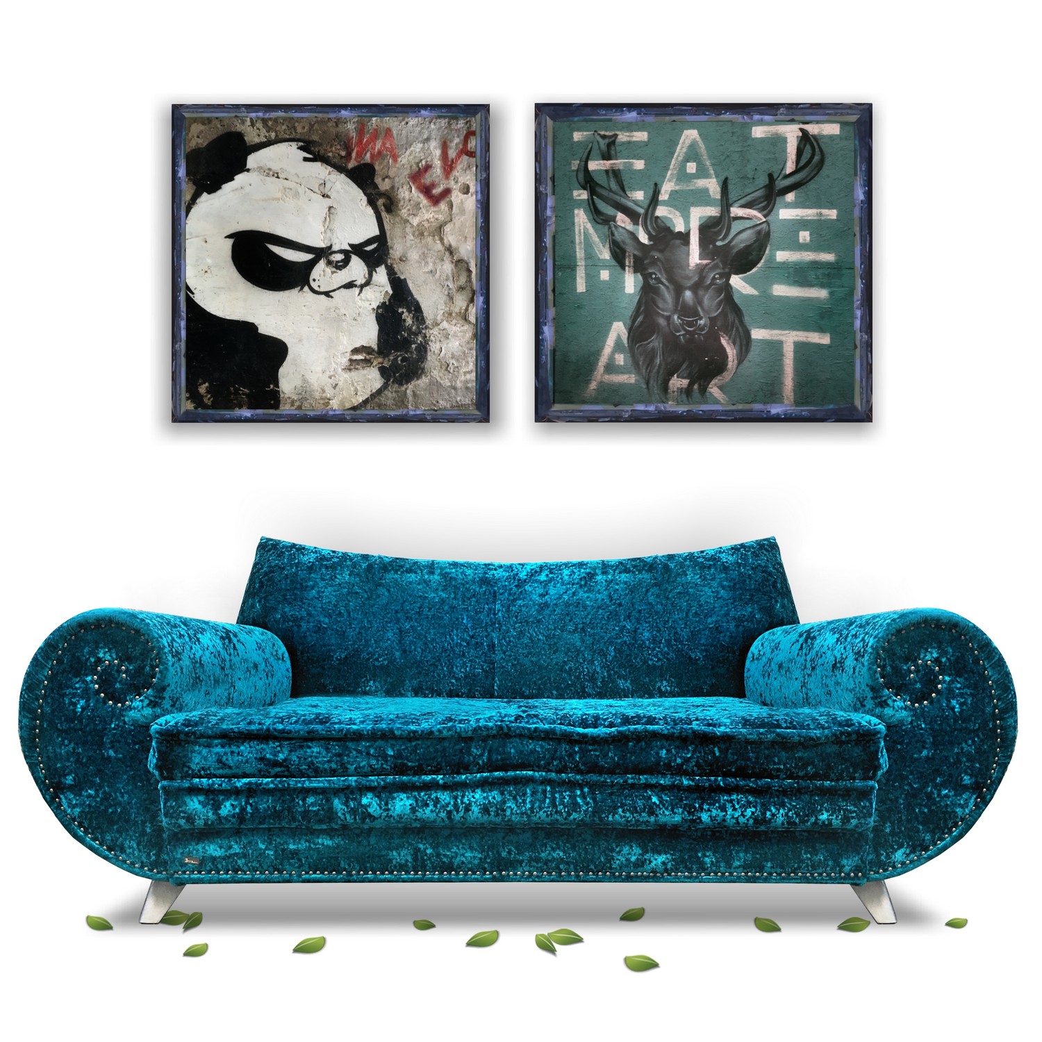 BRETZ Sofa GAUDI Bettsofa 3-Sitzer ausziehbares Schlafsofa Couch Bretz Sofa Gaudi ausziehbares Bettsofa Schlafsofa Schimmersamt türkis blau silber Designermöbel