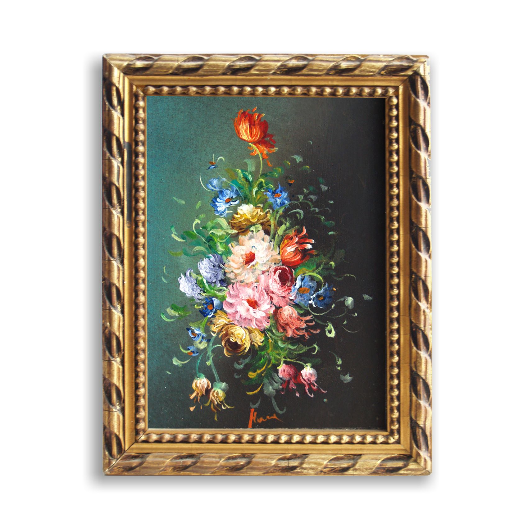 Ölbild Stilleben Blumen Malerei in goldenem Rahmen "Rosen & Tulpen"