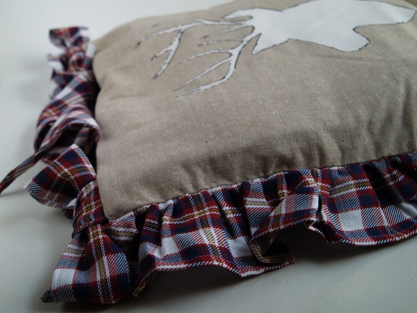 Stuhlkissenhülle Landhausstil Hirsch Leinen kariert rot Clayre Eef