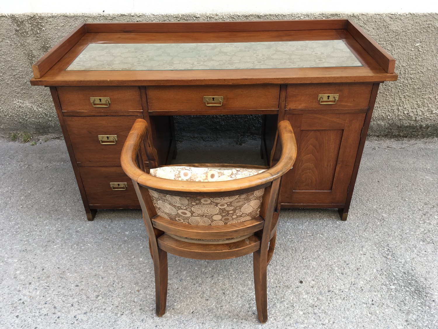 Schreibtisch antik Original Jugendstil mit Armlehnstuhl Sessel Bürotisch