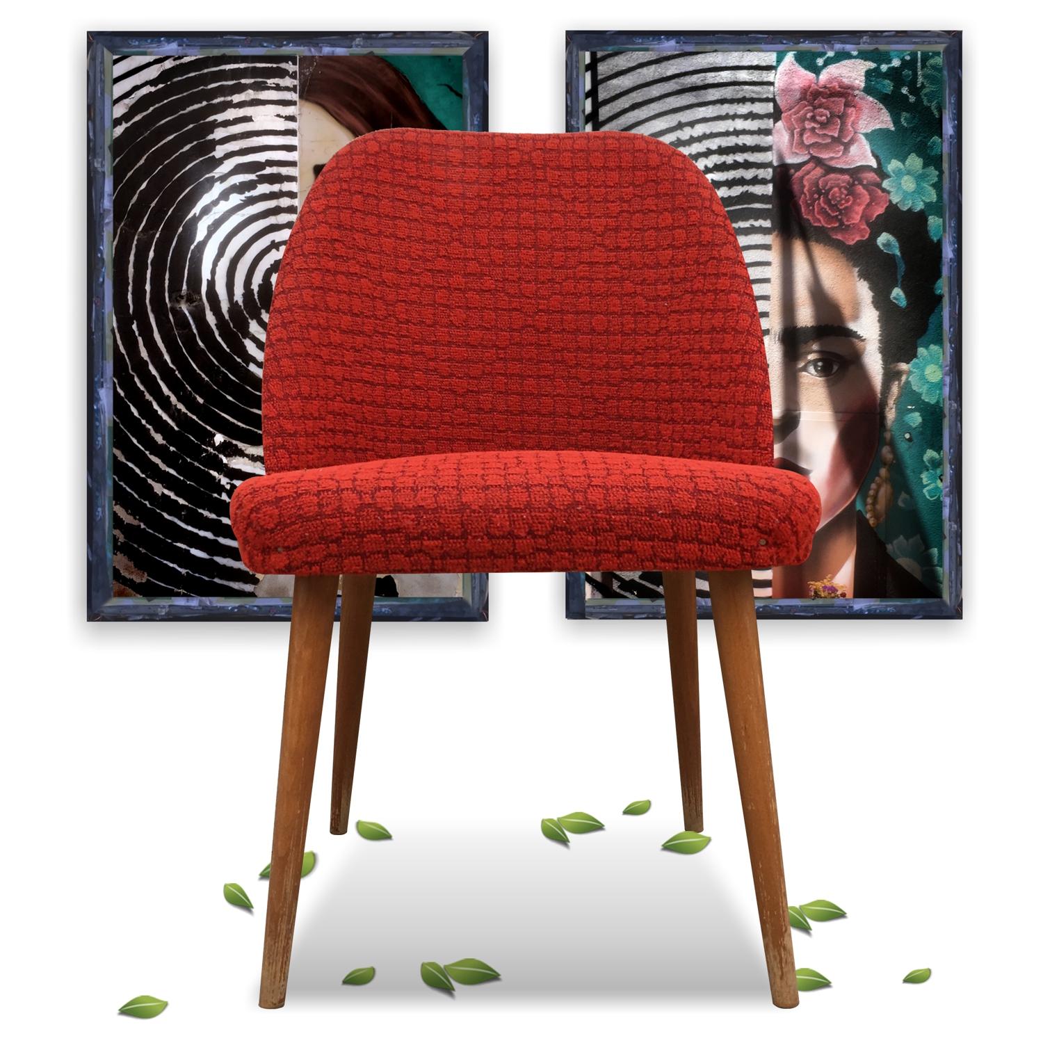 Cocktailsessel Vintage Midcentury 50er- 60er-Jahre Holz rot Stühle Retro Design