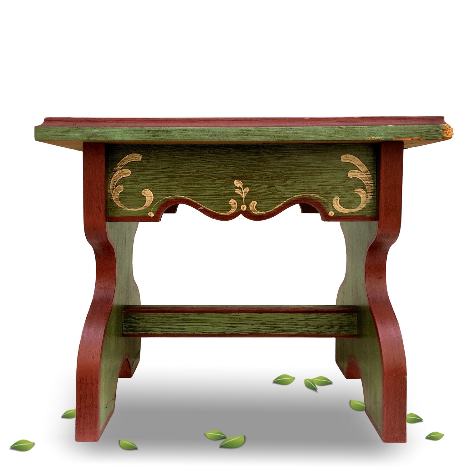 Voglauer Hocker Schemel grün bemalter Beistelltisch Voglauer grün rot Hocker Möbel Stuhl Blumentisch Bauernmöbel Landhausstil