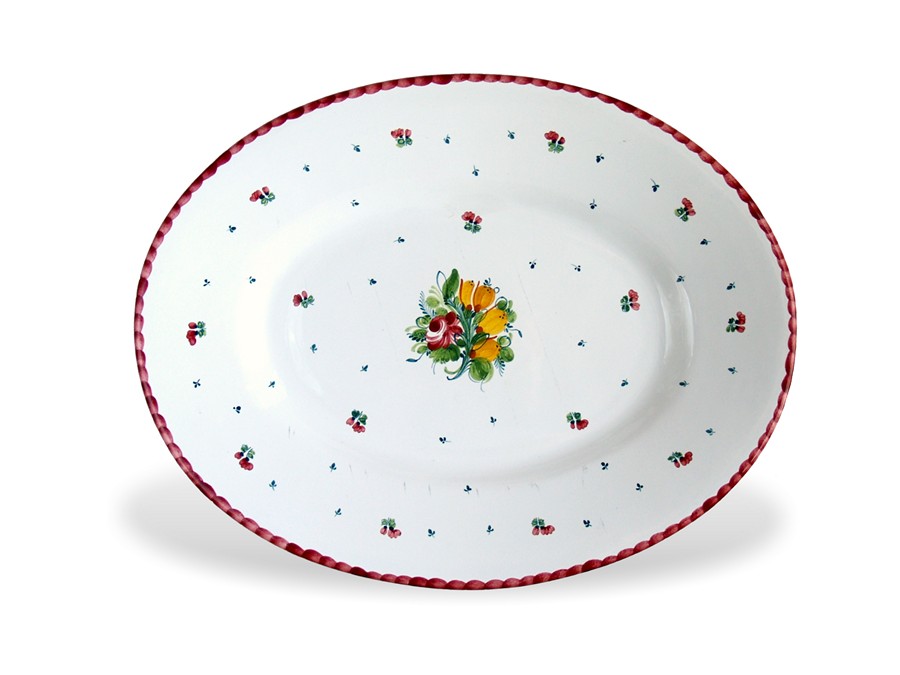 Gmundner Keramik rosa Rosen "Biedermeier" Platte oval Gmundner Keramik Bidermeier Platte