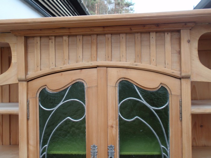 Kredenz Jugendstil antiker Schrank mit Bleiverglasung Weichholz 1920 Anrichte Kredenz MÖbel