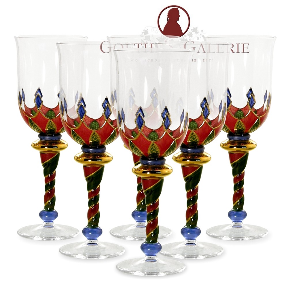 Weingläser 6er Set mundgeblasen grün rot blau Löwenherz Nagel Nagel Loewenherz