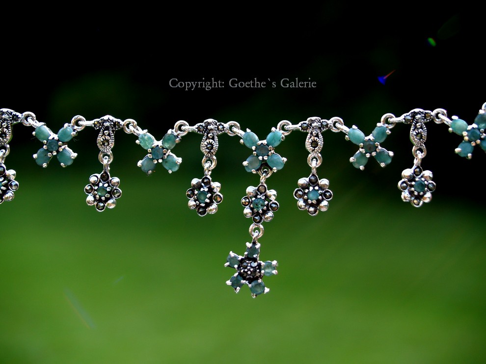 Collier Halskette 925 Silber Handarbeit Smaragd