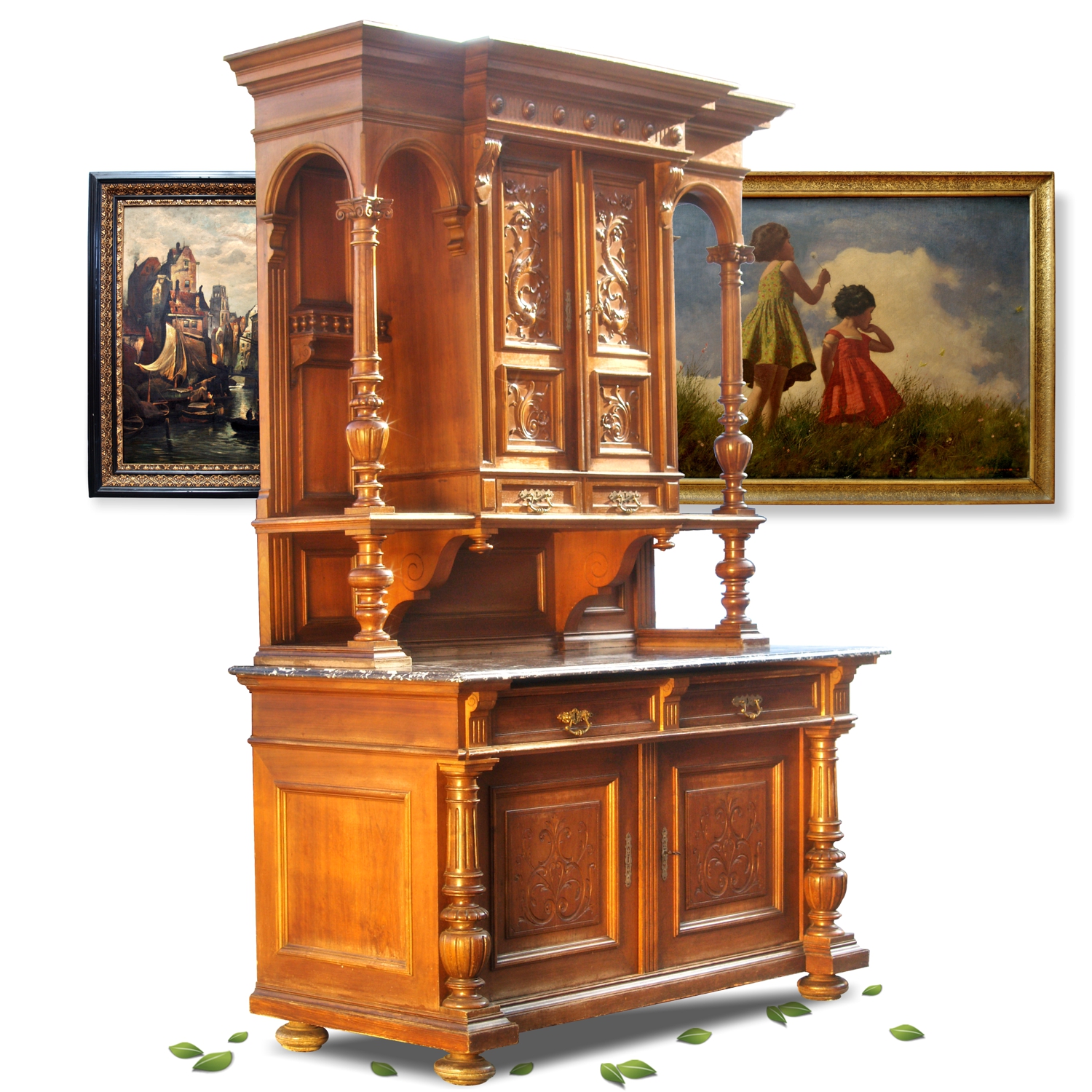 antiker Schrank Antiquität antiker Schrank geschnitzt Möbel Marmorplatte groß