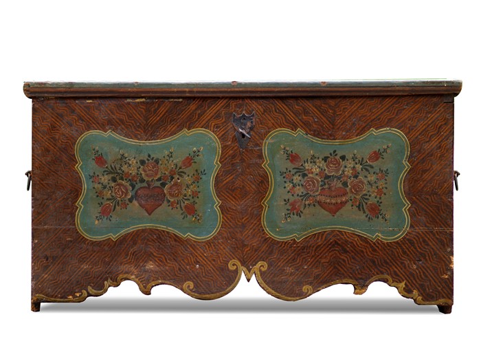 antike Bauerntruhe bemalt Truhe Flachdeckeltruhe Bauerntruhe antik