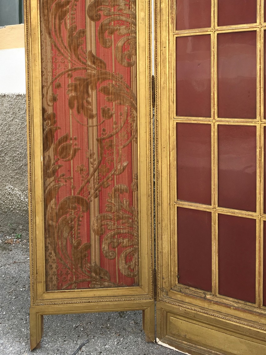 Paravent Rokoko Glas Holz gold Antiquität Möbel