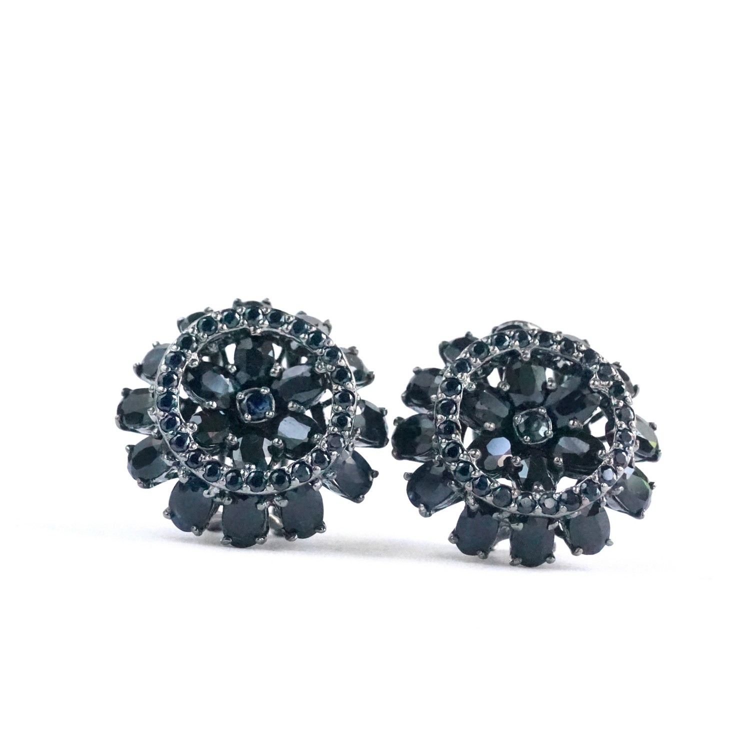 Ohrstecker Silber 925 schwarz Saphire edel Handarbeit