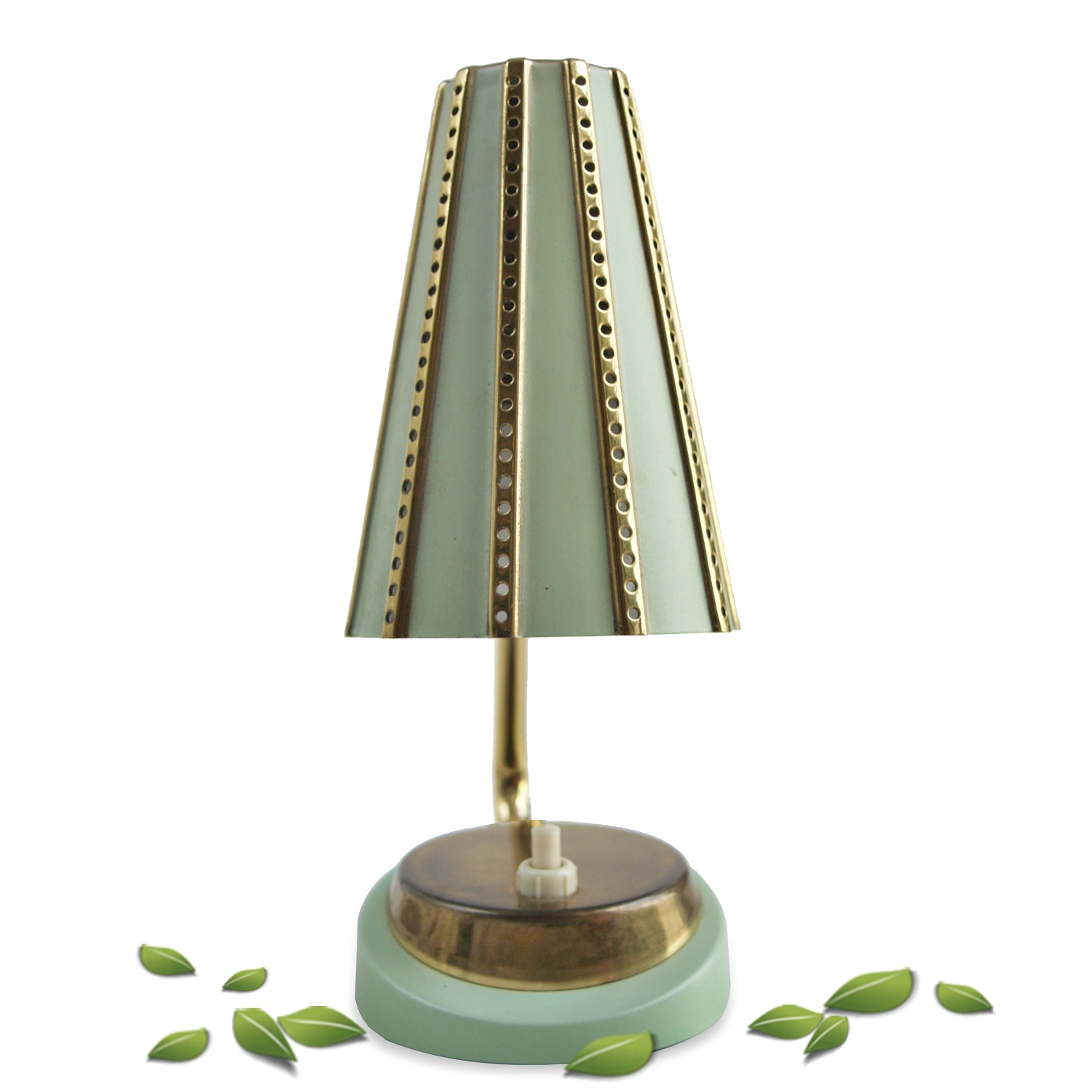 Tischlampe Vintage 50er- 60er-Jahre Midcentury Pastell grün mint Messing Rockabilly