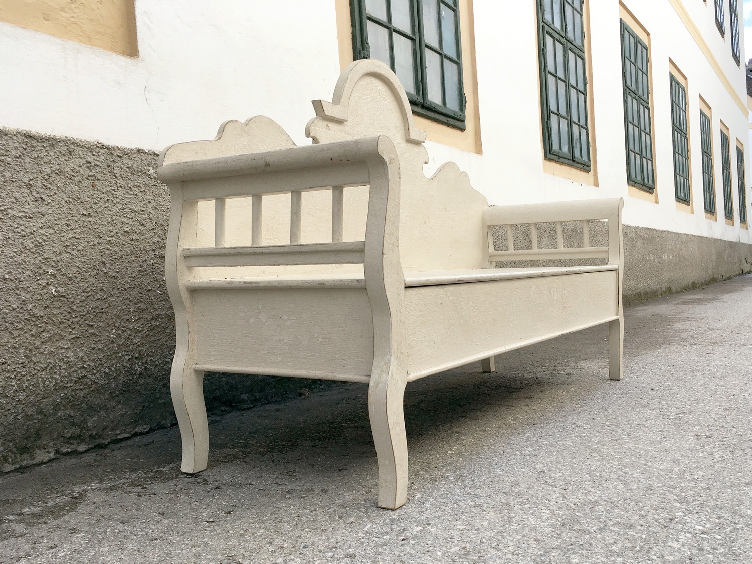 Truhenbank Sitzbank Impressionen Shabby Chic cremefarben Mango massiv