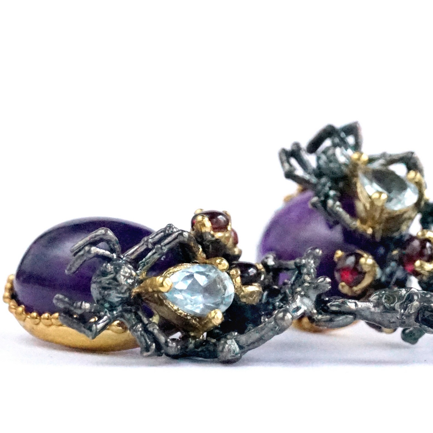 Ohrstecker Silber 925 Edelsteine Spinne, Ohrringe handgefertigt Design SALE!