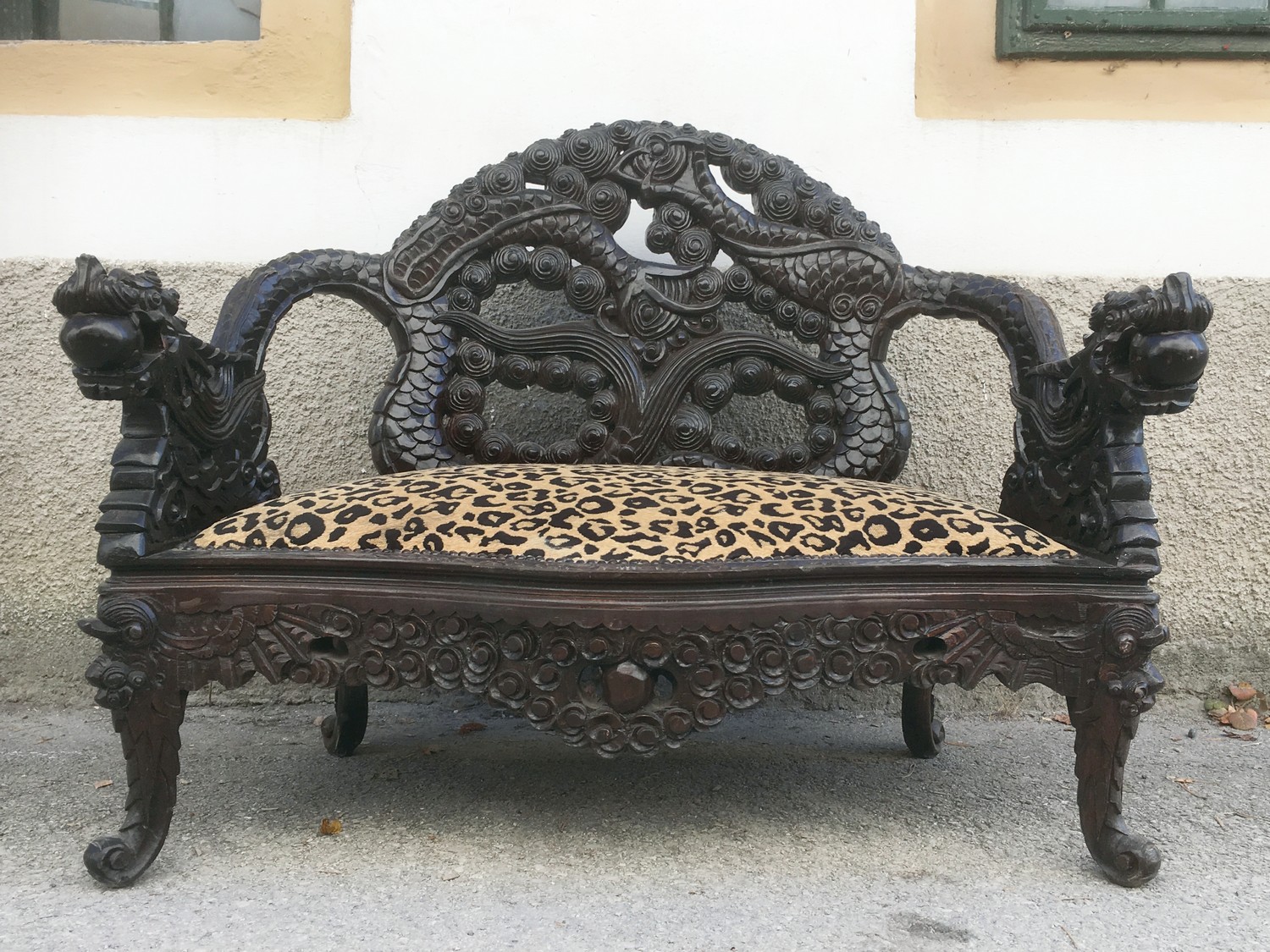 Sofa China Möbel Bench beschnitzt antik Loveseat Drachen Sitzbank Asiatika