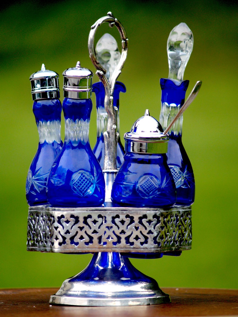 Menage blau Bleikristall antik