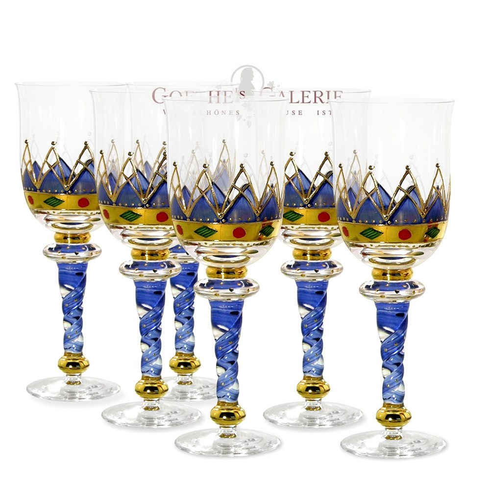 Weingläser 6er Set mundgeblasen gold blau Löwenherz Nagel Nagel Weingläser