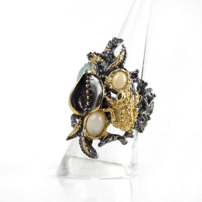 Ring 925 Silber Edelstein Opal Saphir Märchenwald handgefertigt Einzelstück