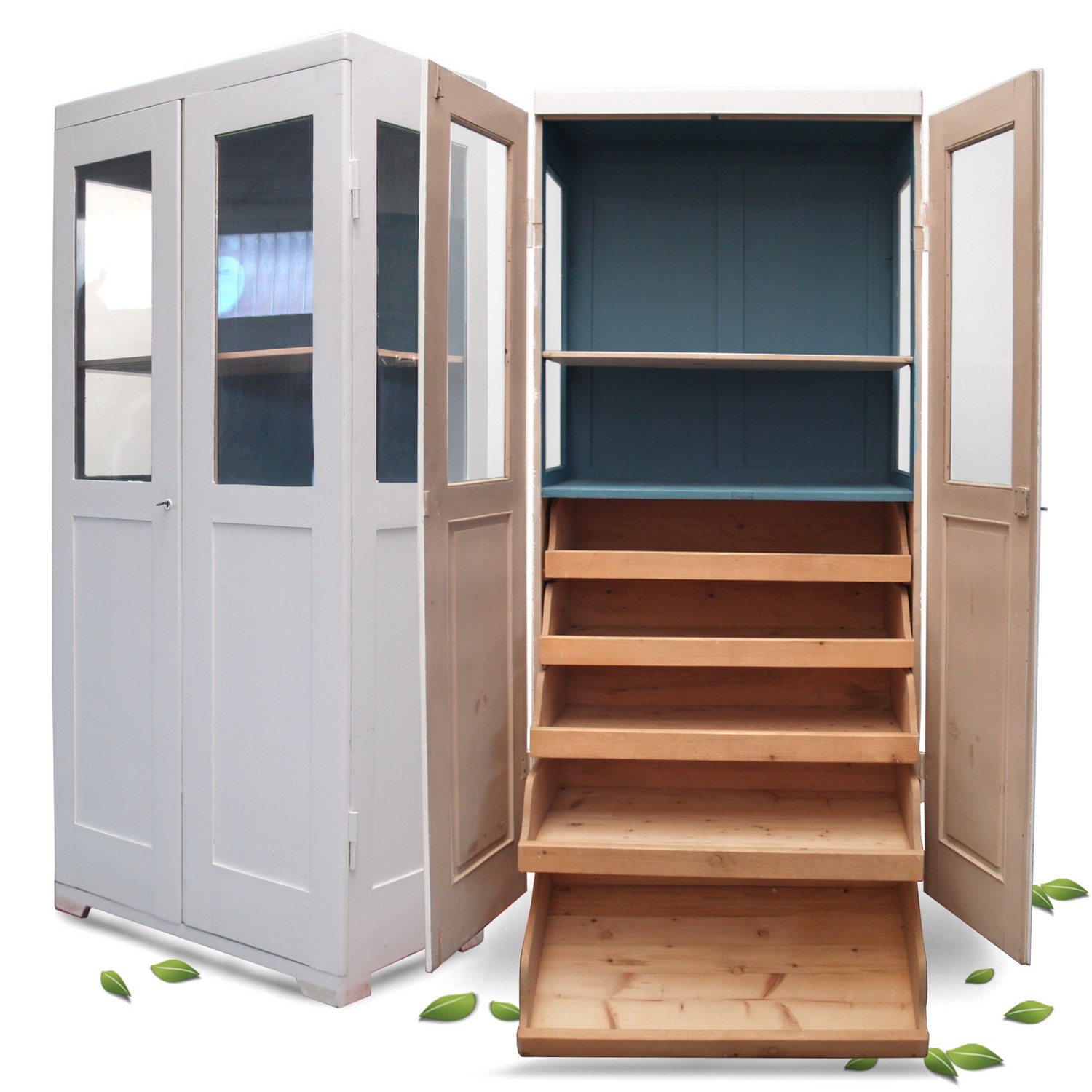 Vitine antik Jugendstil shabby Chic Vintage Schrank weiß