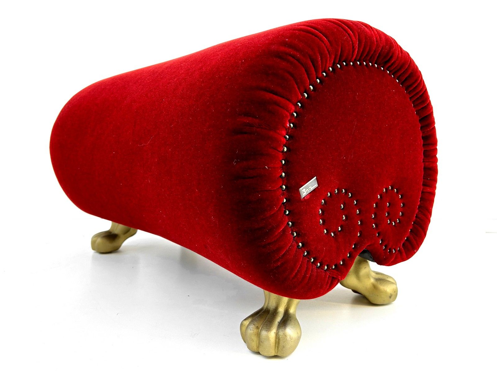 Bretz Gaudi Hocker Fusshocker rot Mohair Tatzenbeine Bretz Gaudi Hocker Fusshocker rot Mohair Tatzenbeine