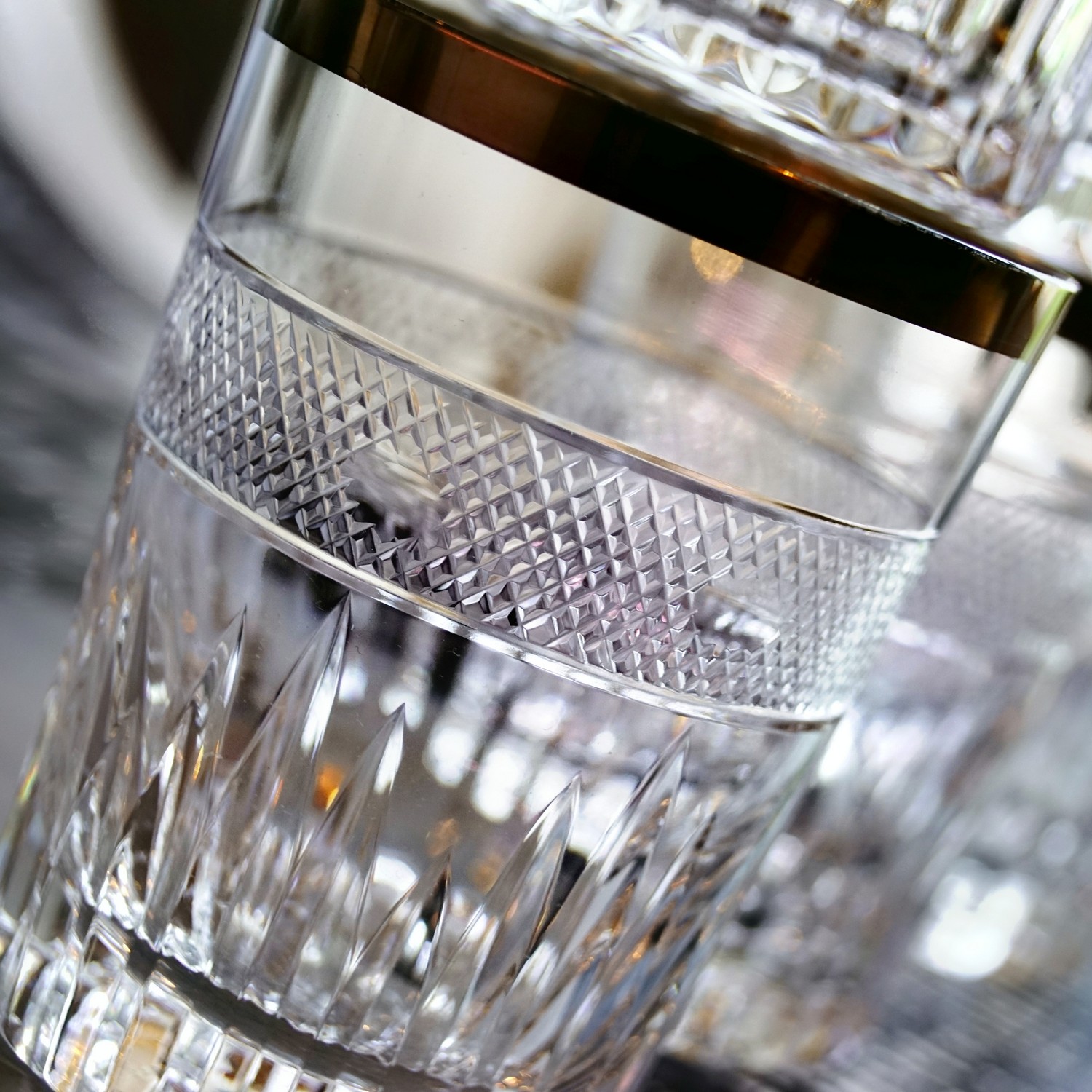 Bleikristall Gläser Becher Goldrand Kristallgläser Whisky od Saft RAute Schliff