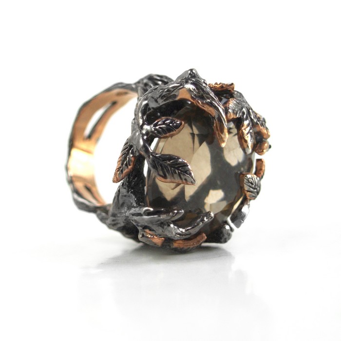 Rauchquarz Ring 925 Silber Handarbeit